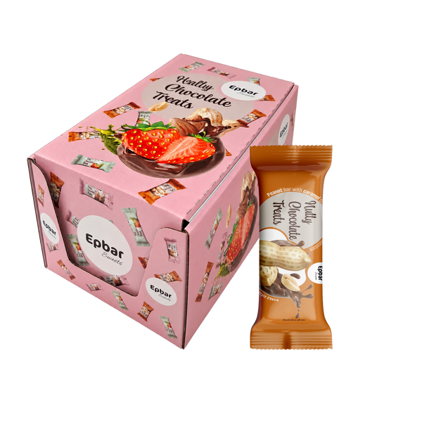 Epbar Sweets žemės riešutų ir karamelės skonio batonėlių dėžutė „Texas style“, 25x25 g
